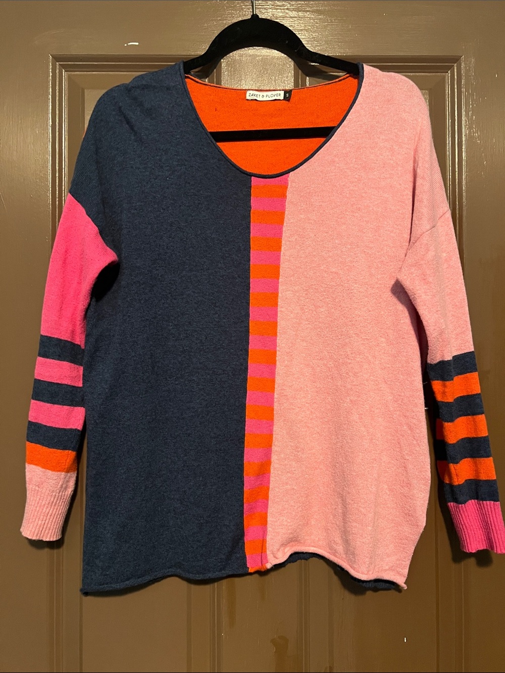 Zaket & Plover Colorblock Stripe Crewneck Sweater - Pink & Navy
